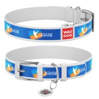 WAUDOG Украина Ошейник для собак кожаный Design с QR паспортом, рисунок "Знамя", белый
