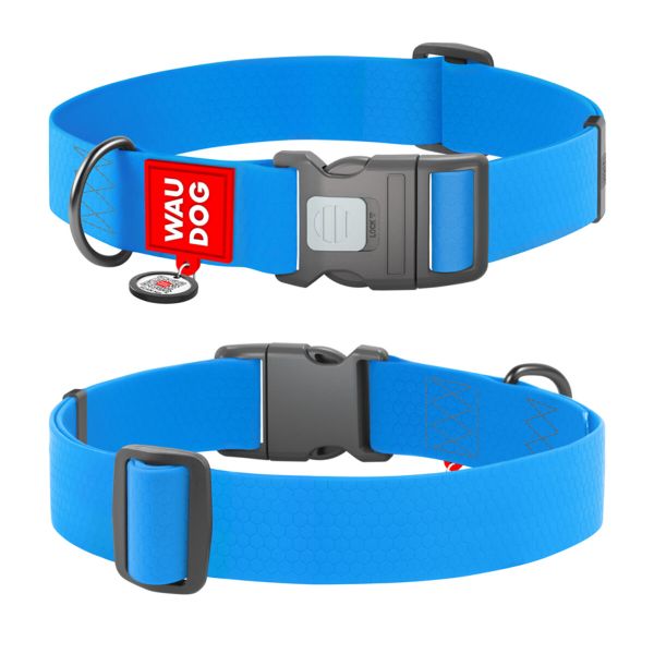 WAUDOG Украина Ошейник для собак водостойкий Waterproof с QR паспортом, пластиковый фастекс, голубой