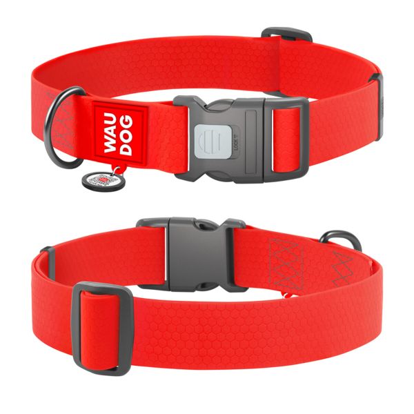WAUDOG Україна Нашийник для собак водостійкий Waterproof з QR паспортом, пластиковий фастекс, червоний