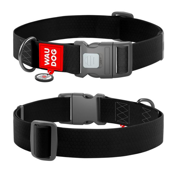 WAUDOG Україна Нашийник для собак водостійкий Waterproof з QR паспортом, пластиковий фастекс, чорний