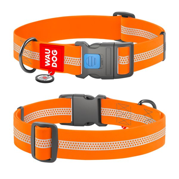 WAUDOG Україна Нашийник для собак водостійкий Waterproof з QR паспортом, світловідбивний, пластиковий фастекс, помаранчевий