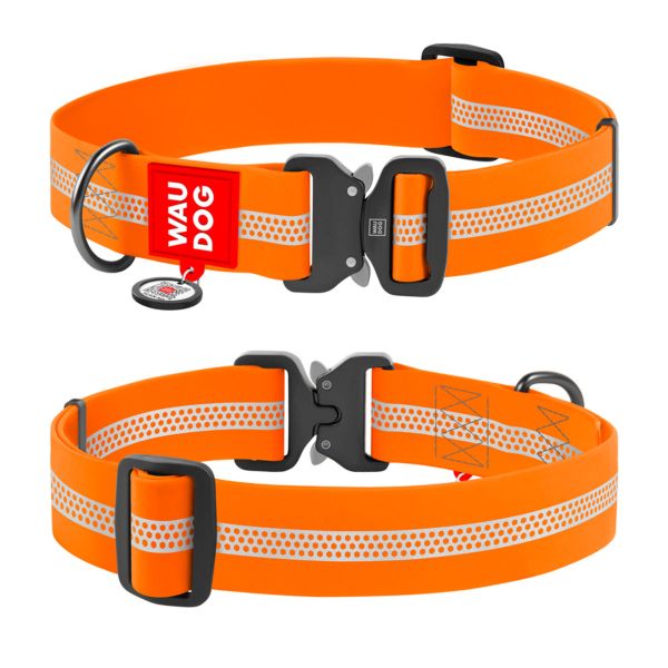 WAUDOG Україна Нашийник для собак водостійкий Waterproof з QR-паспортом, світловідбиваючий, металева пряжка-фастекс, помаранчевий