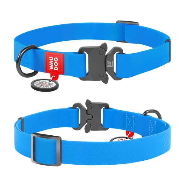 WAUDOG Україна Нашийник для собак водостійкий Waterproof c QR паспортом, металічна пряжка-фастекс, блакитний