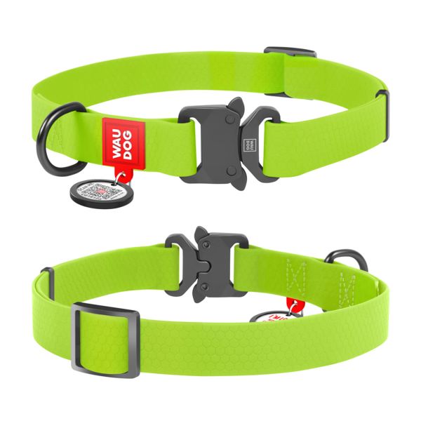 WAUDOG Україна Нашийник для собак водостійкий Waterproof c QR паспортом, металічна пряжка-фастекс, салатовий
