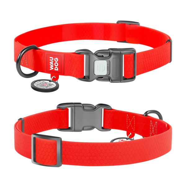 WAUDOG Україна Нашийник для собак водостійкий Waterproof c QR паспортом, пластикова пряжка-фастекс, червоний