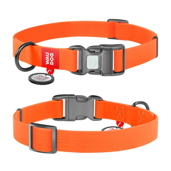 WAUDOG Україна Нашийник для собак водостійкий Waterproof c QR паспортом, пластикова пряжка-фастекс, помаранчевий