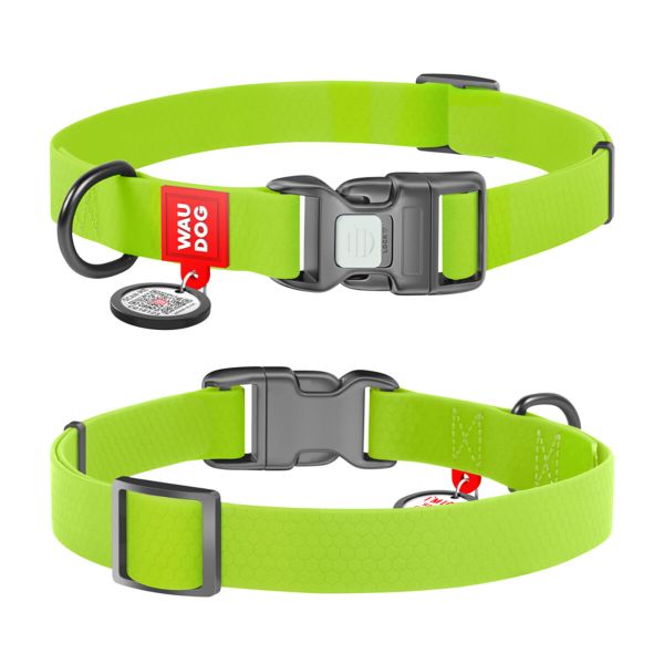 WAUDOG Україна Нашийник для собак водостійкий Waterproof c QR паспортом, пластикова пряжка-фастекс, салатовий