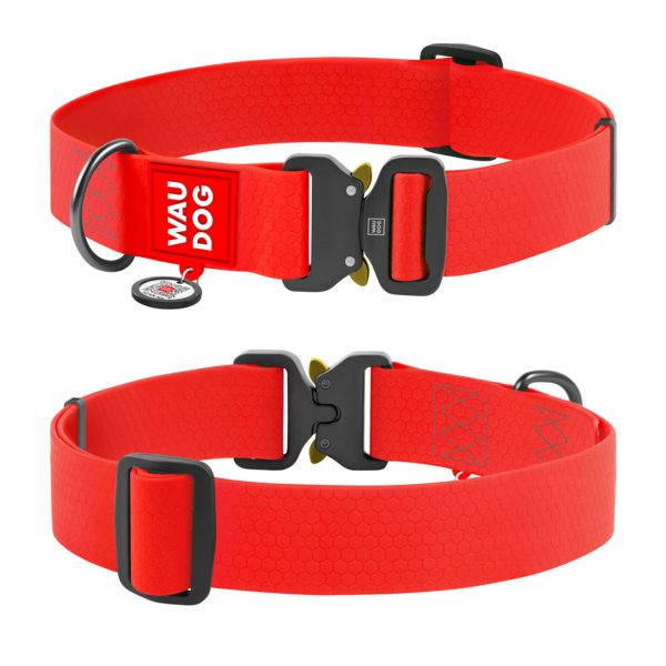 WAUDOG Украина Ошейник для собак водостойкий Waterproof c QR паспортом, металлическая пряжка-фастекс, красный