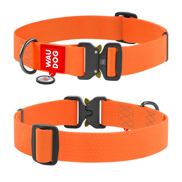WAUDOG Украина Ошейник для собак водостойкий Waterproof c QR паспортом, металлическая пряжка-фастекс, оранжевый