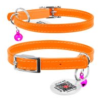 WAUDOG Украина Ошейник для кошек кожаный Glamour с QR паспортом, без украшений, оранжевый