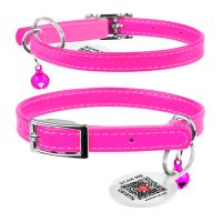 WAUDOG Украина Ошейник для кошек кожаный Glamour с QR паспортом, без украшений, розовый