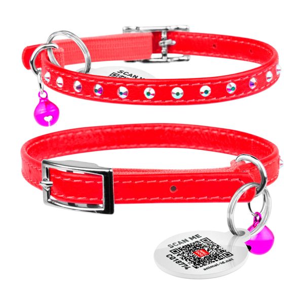 WAUDOG Украина Ошейник Glamour с резинкой, клеевыми стразами, для кошек, красный