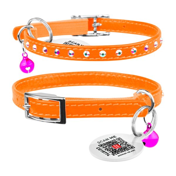WAUDOG Украина Ошейник Glamour с резинкой, клеевыми стразами, для кошек, оранжевый