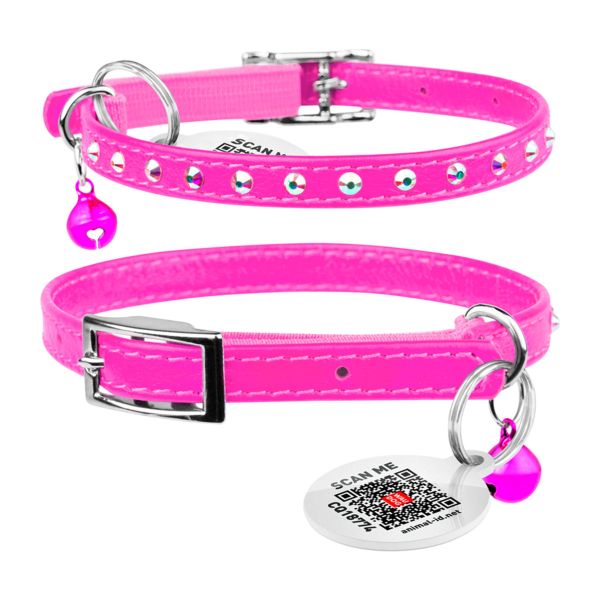 WAUDOG Украина Ошейник Glamour с резинкой, клеевыми стразами, для кошек, розовый
