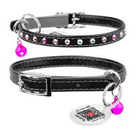 WAUDOG Украина Ошейник Glamour с резинкой, клеевыми стразами, для кошек, черный