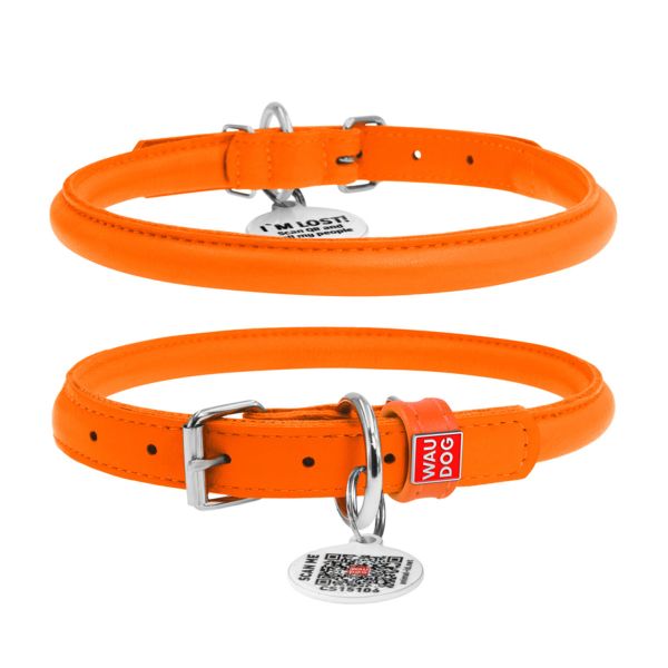 WAUDOG Україна Нашийник для собак шкіряний Glamour з QR паспортом, круглий, помаранчевий