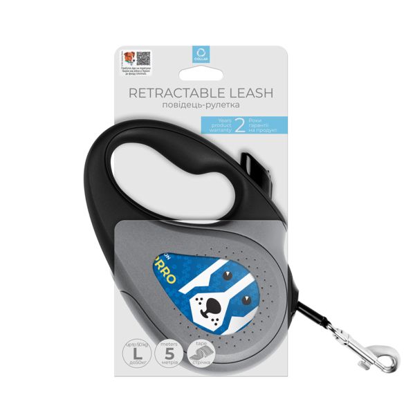 WAUDOG Украина Поводок-рулетка для собак R-leash, рисунок "Патрон", светоотражающая лента