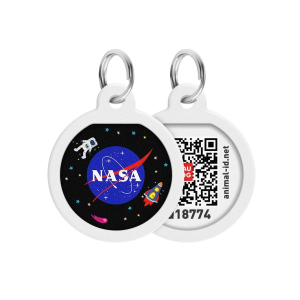 WAUDOG Україна Адресник для собак та котів металічний Smart ID з QR паспортом, малюнок "NASA", круг