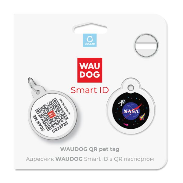 WAUDOG Украина Адресник для собак и кошек металлический Smart ID с QR паспортом, рисунок "NASA", круг