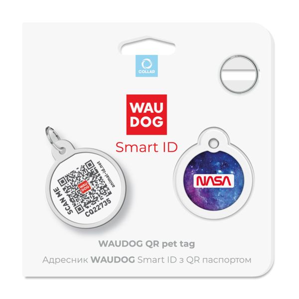 WAUDOG Украина Адресник для собак и кошек металлический Smart ID с QR паспортом, рисунок "NASA21", круг