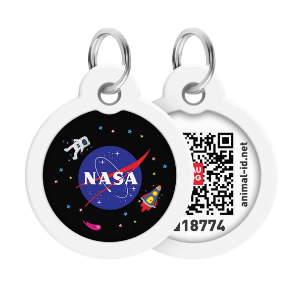 WAUDOG Україна Адресник для собак і котів металевий Smart ID з QR паспортом, малюнок "NASA", коло