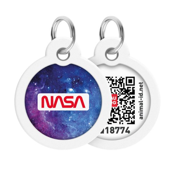 WAUDOG Украина Адресник для собак и кошек металлический Smart ID с QR паспортом, рисунок "NASA21", круг