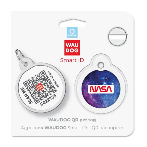 WAUDOG Украина Адресник для собак и кошек металлический Smart ID с QR паспортом, рисунок "NASA21", круг