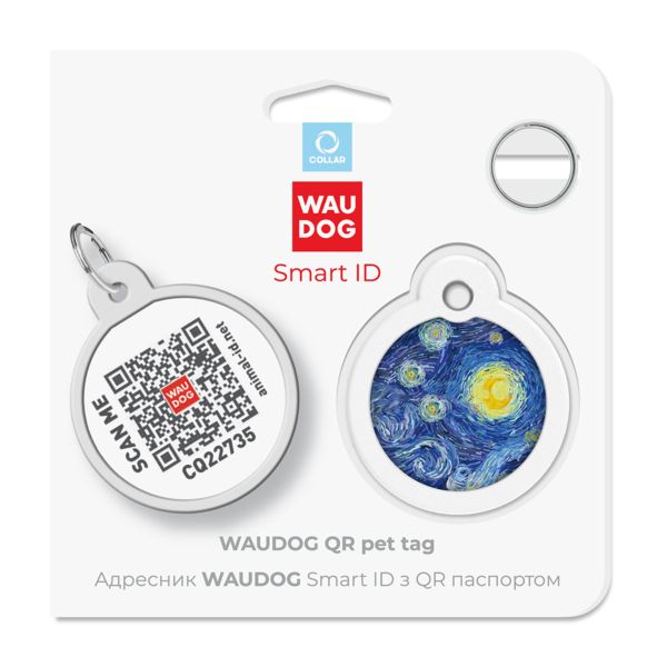 WAUDOG Украина Адресник для собак и кошек металлический Smart ID с QR паспортом, рисунок "Водяные лилии", круг