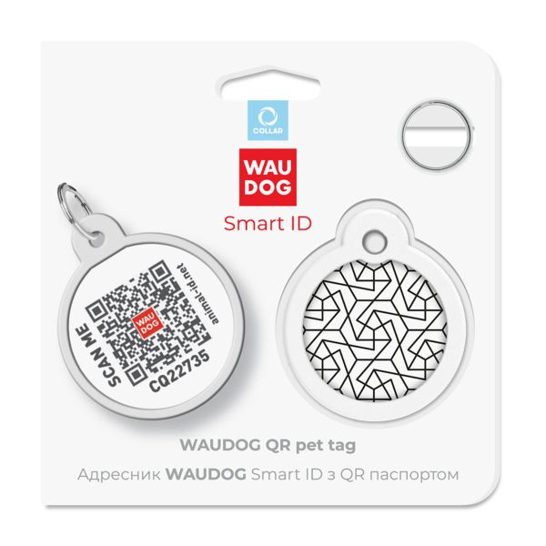 WAUDOG Украина Адресник для собак и кошек металлический Smart ID с QR паспортом, рисунок "Геометрия", круг