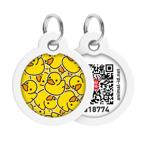 WAUDOG Україна Адресник для собак і котів металевий Smart ID з QR паспортом, малюнок "Качки", коло