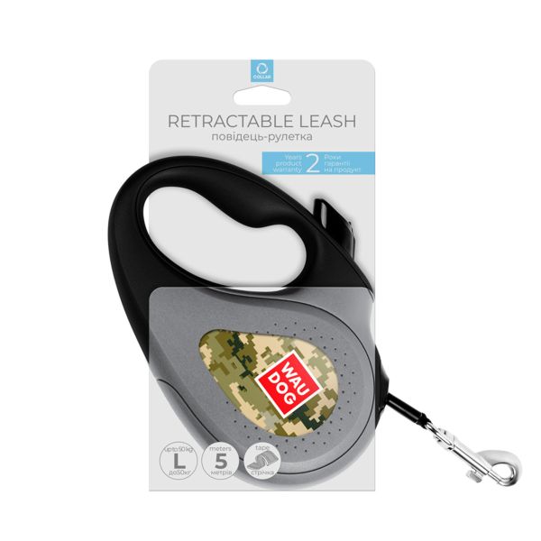 WAUDOG Украина Поводок-рулетка для собак R-leash, рисунок "Милитари", светоотражающая лента