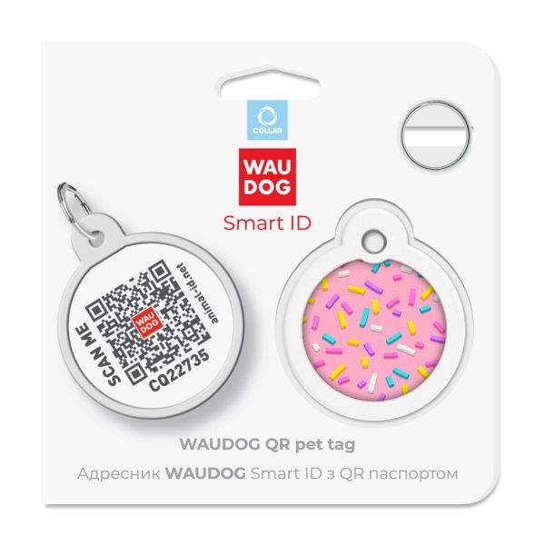 WAUDOG Украина Адресник для собак и кошек металлический Smart ID с QR паспортом, рисунок "Маршмеллоу", круг