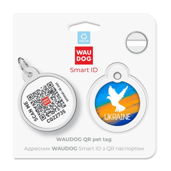 WAUDOG Украина Адресник для собак и кошек металлический Smart ID с QR паспортом, рисунок "Знамя", круг