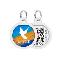 WAUDOG Україна Адресник для собак і котів металевий Smart ID з QR паспортом, малюнок "Прапор", коло