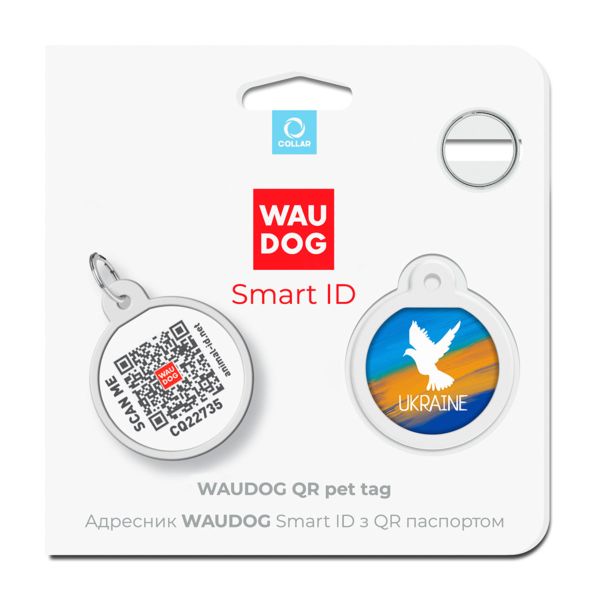 WAUDOG Украина Адресник для собак и кошек металлический Smart ID с QR паспортом, рисунок "Знамя", круг