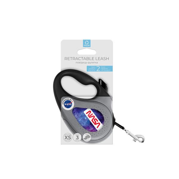 WAUDOG Украина Поводок-рулетка для собак R-leash, рисунок "NASA21", светоотражающая лента, черный