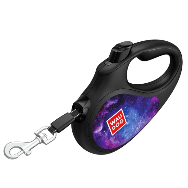 WAUDOG Украина Поводок-рулетка для собак R-leash, рисунок "NASA21", светоотражающая лента, черный