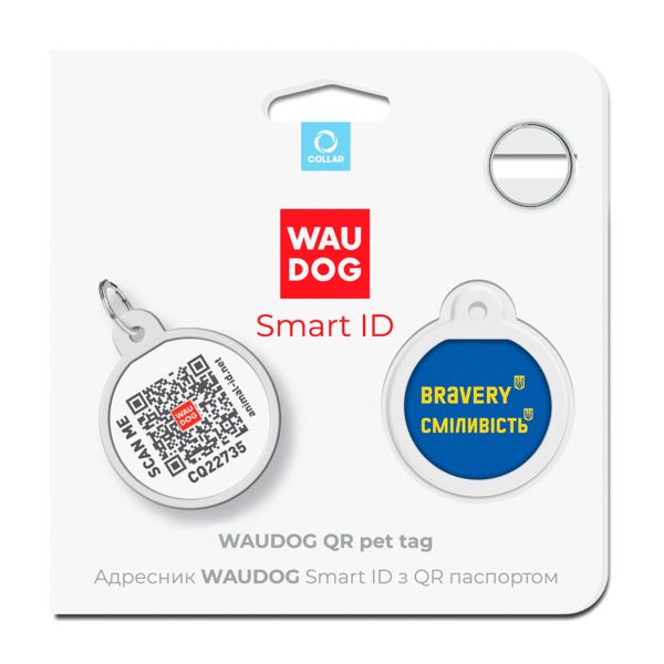 WAUDOG Украина Адресник для собак и кошек металлический Smart ID с QR паспортом, рисунок "Смелость", круг