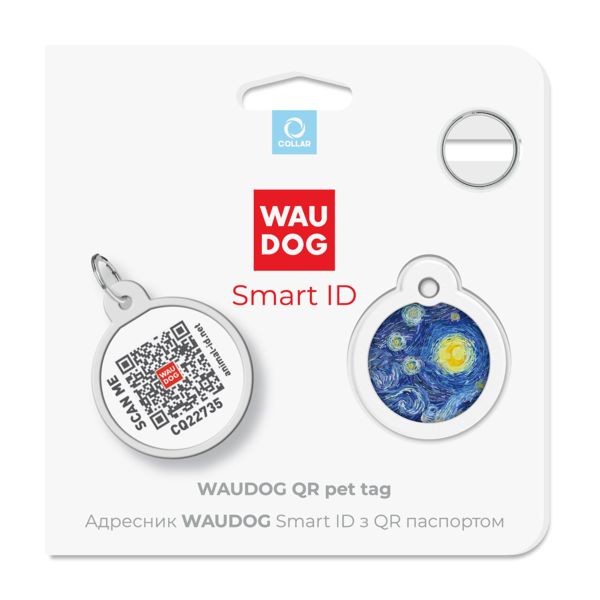 WAUDOG Украина Адресник для собак и кошек металлический Smart ID с QR паспортом, рисунок "Водяные лилии", круг