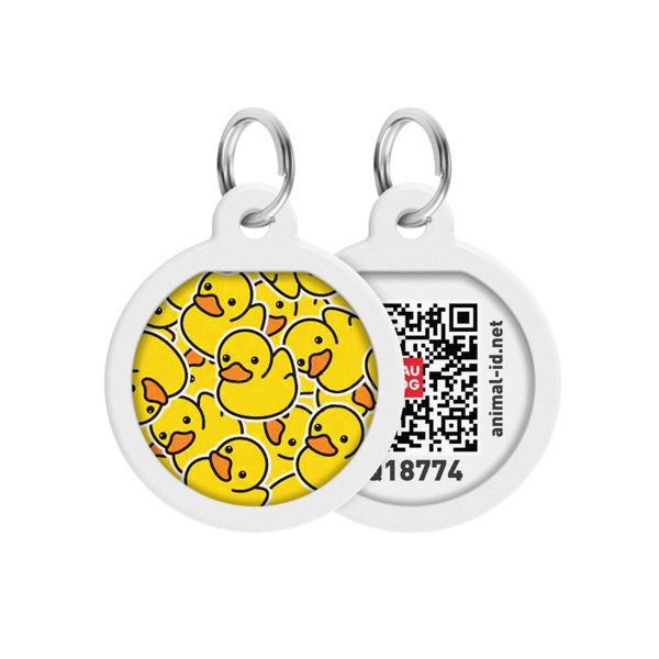 WAUDOG Україна Адресник для собак та котів металічний Smart ID з QR паспортом, малюнок "Качки", круг