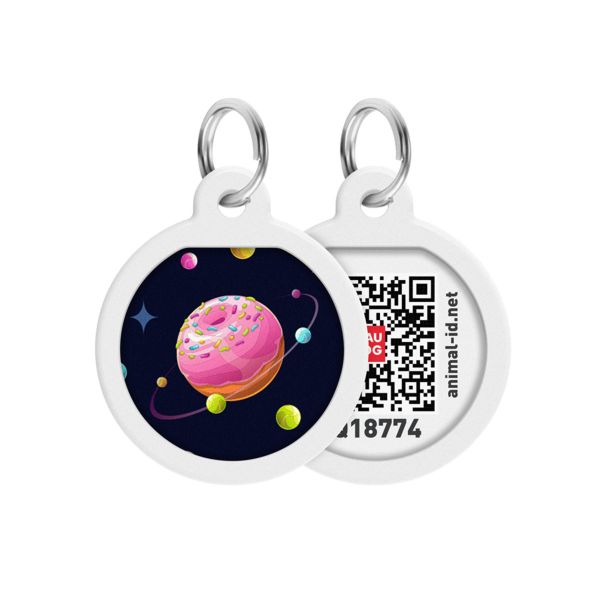 WAUDOG Украина Адресник для собак и кошек металлический Smart ID с QR паспортом, рисунок "Вселенная пончиков", круг