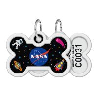 WAUDOG Украина Адресник для собак и кошек металлический Smart ID с QR паспортом, рисунок "NASA", кость