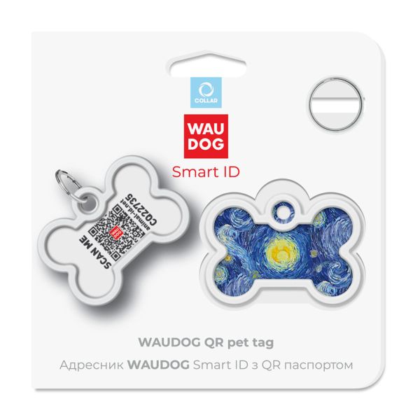 WAUDOG Украина Адресник для собак и кошек металлический Smart ID с QR паспортом, рисунок "Водяные лилии", кость