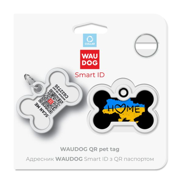 WAUDOG Украина Адресник для собак и кошек металлический Smart ID с QR паспортом, рисунок "Дом", кость