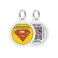 WAUDOG Украина Адресник для собак и кошек металлический Smart ID с QR паспортом, рисунок "Супермен винтаж", круг