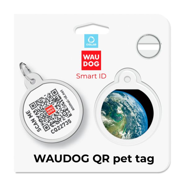 WAUDOG Украина Адресник для собак и кошек металлический Smart ID с QR паспортом, рисунок "Земля", круг