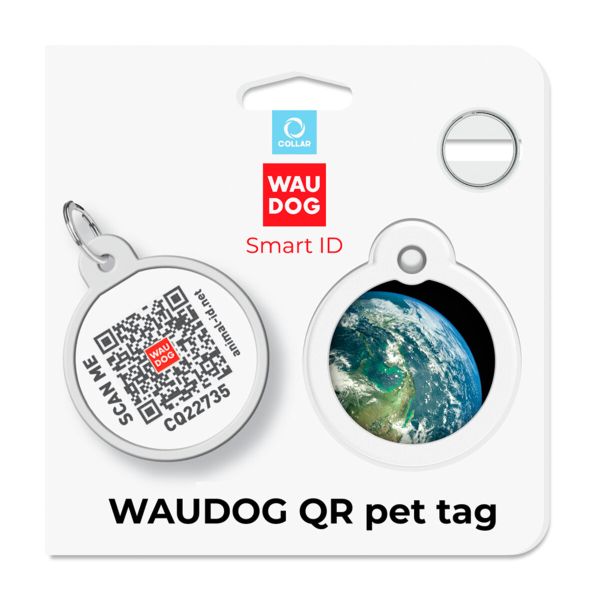 WAUDOG Украина Адресник для собак и кошек металлический Smart ID с QR паспортом, рисунок "Земля", круг