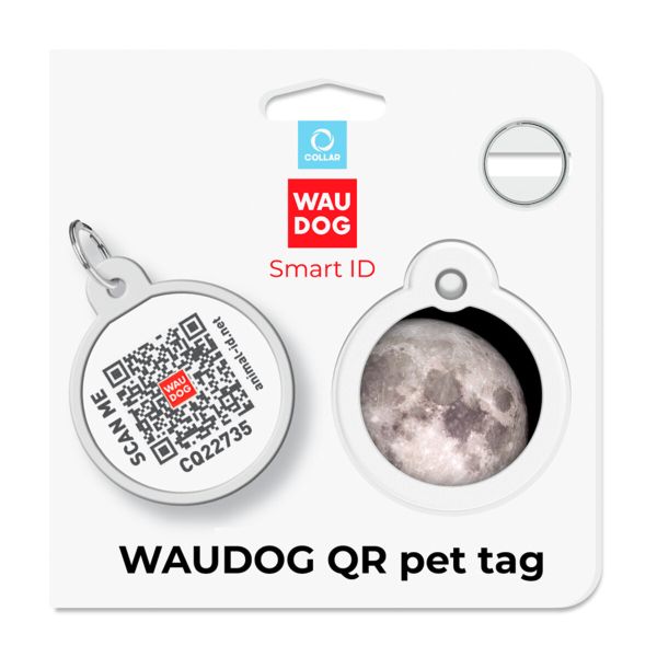 WAUDOG Украина Адресник для собак и кошек металлический Smart ID с QR паспортом, рисунок "Луна", круг