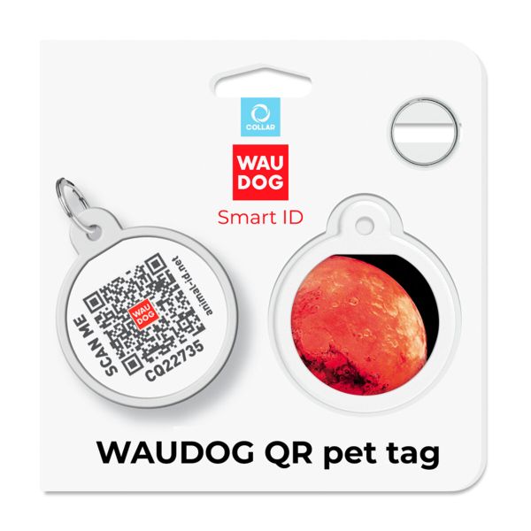 WAUDOG Украина Адресник для собак и кошек металлический Smart ID с QR паспортом, рисунок "Марс", круг