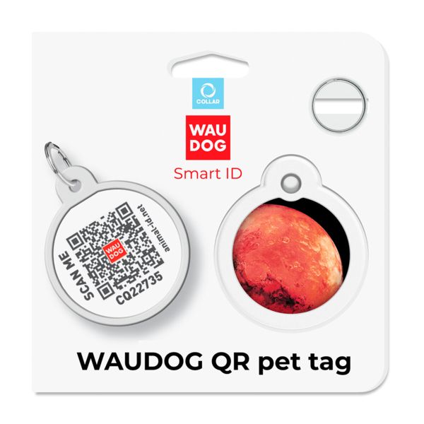 WAUDOG Украина Адресник для собак и кошек металлический Smart ID с QR паспортом, рисунок "Марс", круг